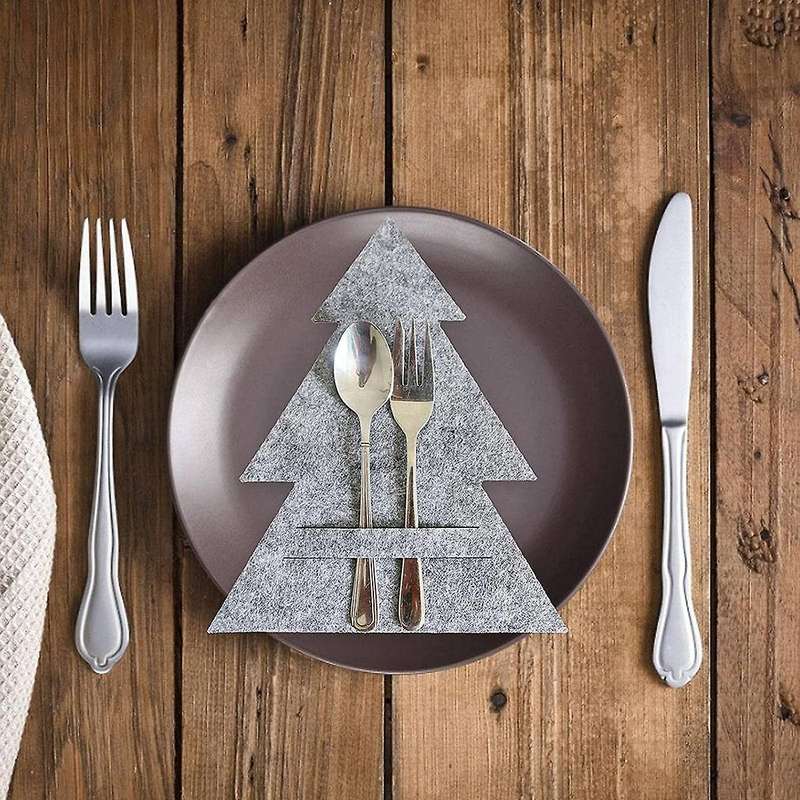 4 Pieces As A Set, Grey Christmas Tree Cutlery Bag Christmas Tree Cutlery Set
