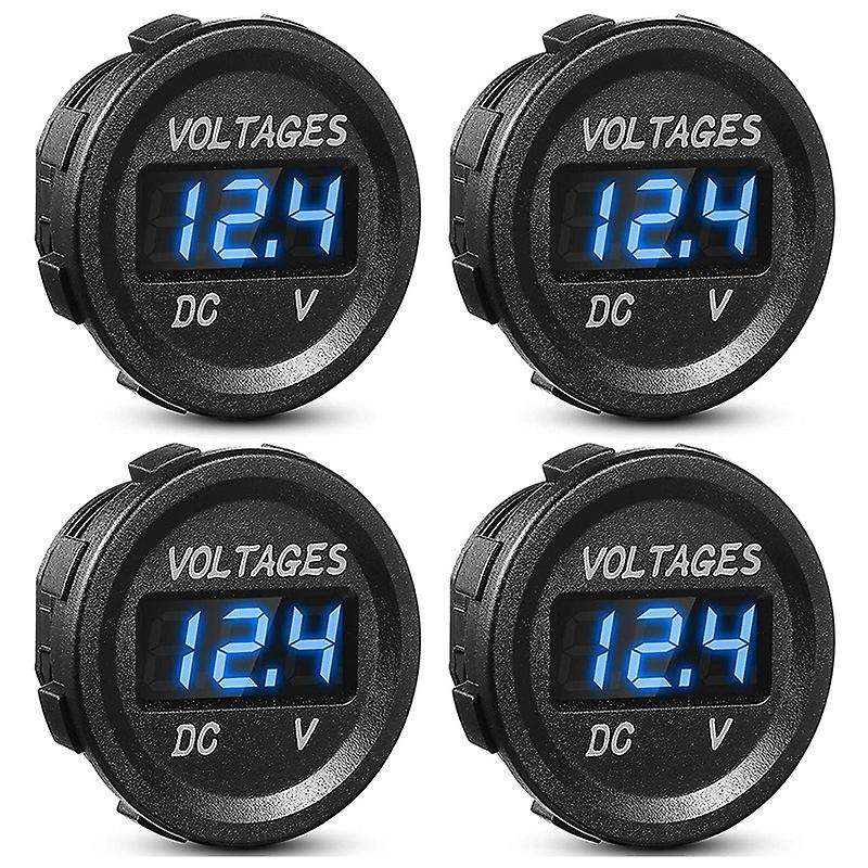 4 Pieces DC 12V Car Voltage Gauge LED Display Waterproof Voltmeter Digital Round Panel Voltmeter Com