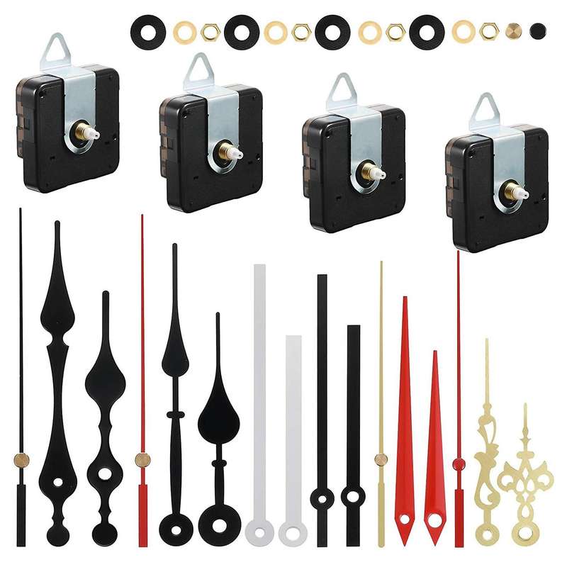 4 Pieces Quartz DIY Wall Clock Movement Mechanism Battery Operated Clock Motor Kit with 6 Sets of Ha