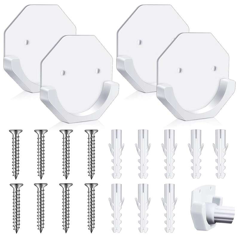 4 Pieces White Shower Rod Wall Mount Holder Shower Curtain Rod Mount Holder Adhesive Shower Rod Reta