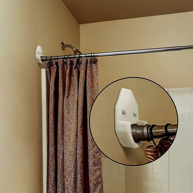 4 Pieces White Shower Rod Wall Mount Holder Shower Curtain Rod Mount Holder Adhesive Shower Rod Reta