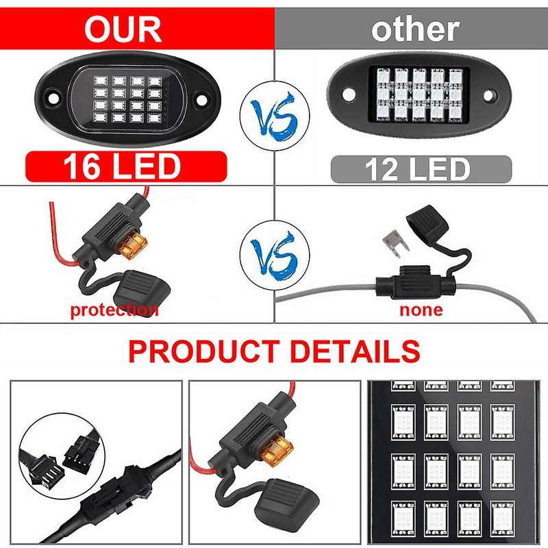 4 Pods RGB LED Rock Lights Kit Underglow Multicolor Neon Light Pod with Bluetooth App Control for Tr