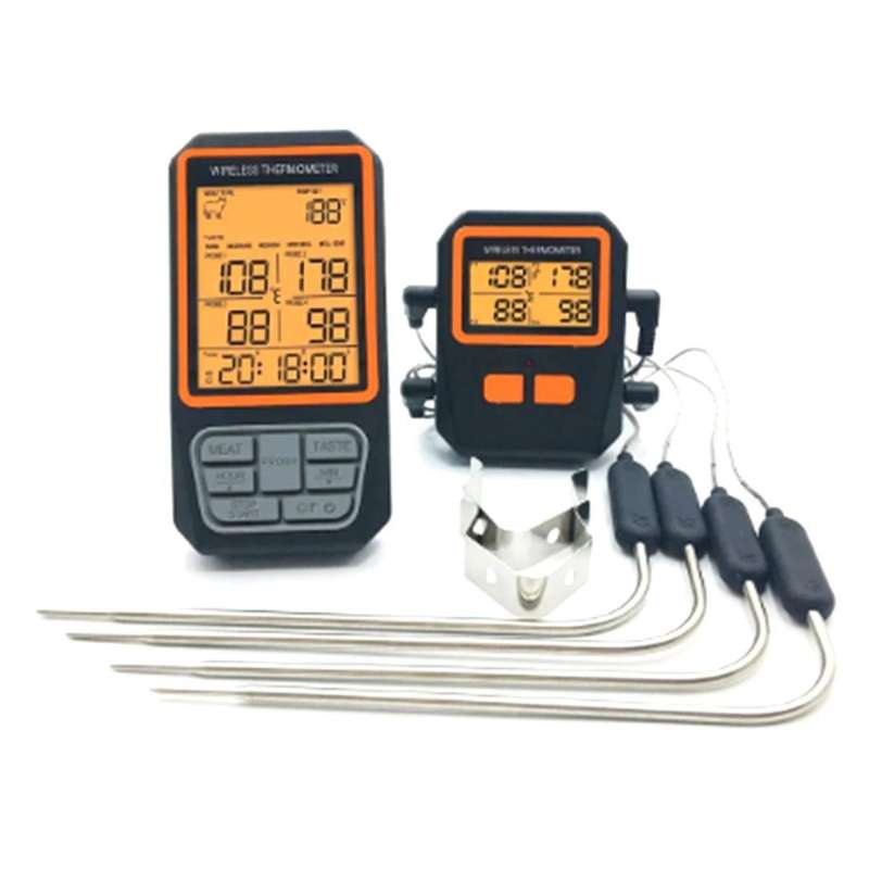 4 Probes Backlight LCD Display 100M Wireless Range Digital Kitchen Cooking BBQ Oven Meat Thermometer