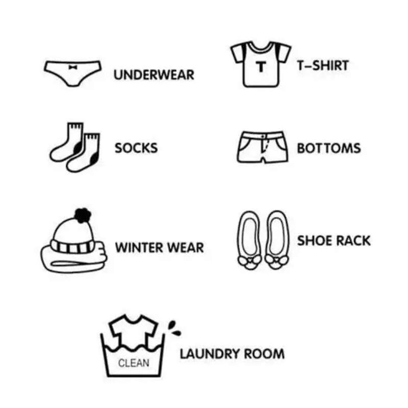 4 Set of Clothes Stickers Home Decor Wardrobe Sticker Decal Bedroom Art Sticker,Each Set Has 7 Piece