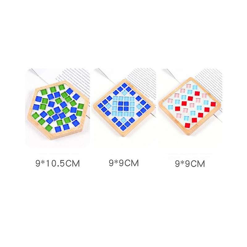 4 Sets Diy Glass Mosaic Coaster Tiles for Crafts Mixed Color Mosaic Kits with Wooden Coaster for Adu