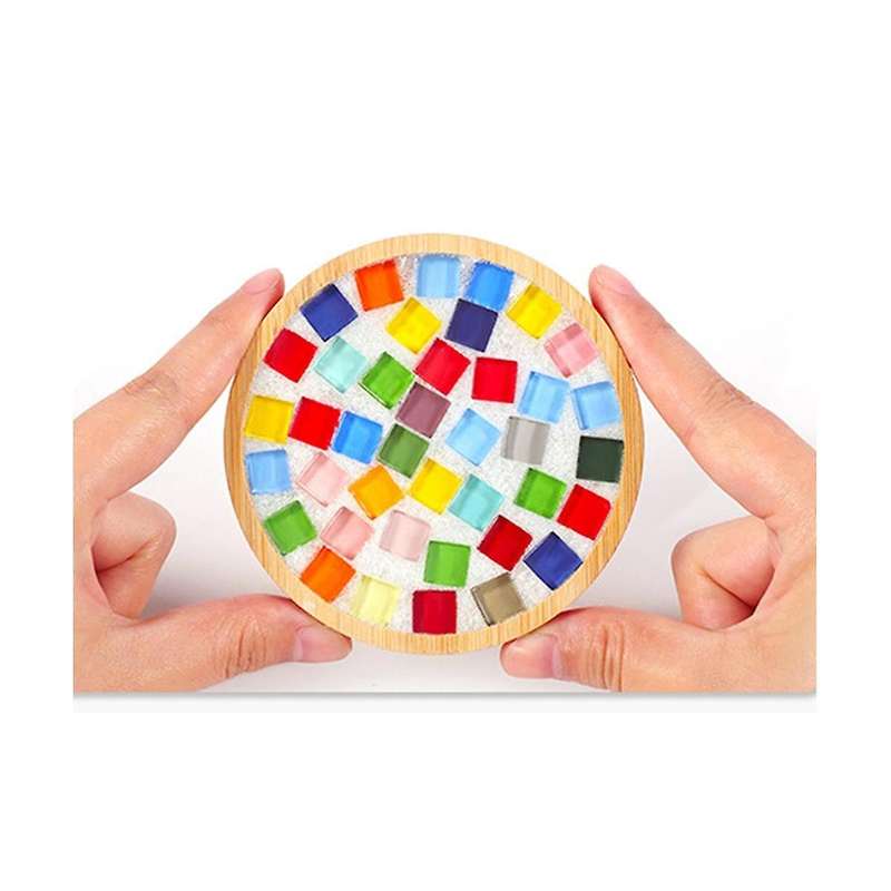 4 Sets Diy Glass Mosaic Coaster Tiles for Crafts Mixed Color Mosaic Kits with Wooden Coaster for Adu