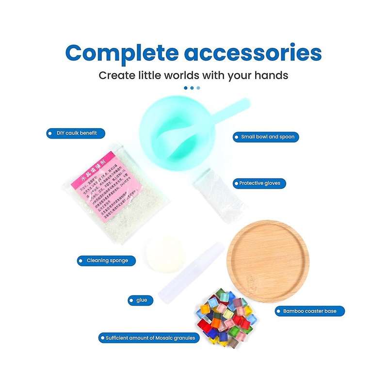 4 Sets Diy Glass Mosaic Coaster Tiles for Crafts Mixed Color Mosaic Kits with Wooden Coaster for Adu