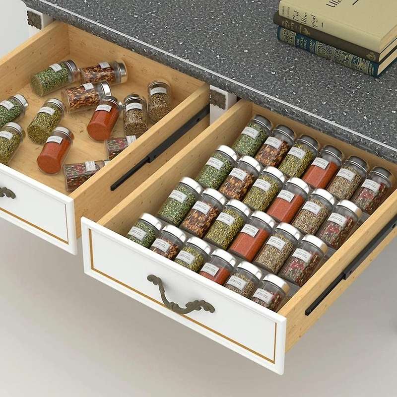 4 Tier Spice Drawer Organizer Seasoning Bottle Storage Rack Under Desk Drawer Hidden Kitchen Supplie