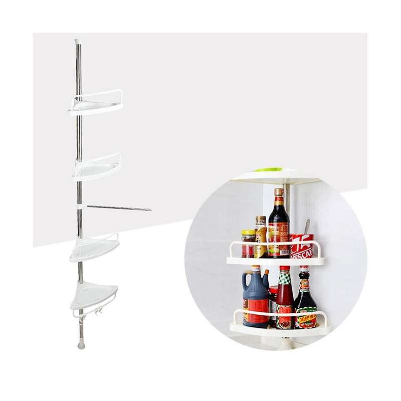 4 Tier Shower Organizer Shelf Corner Bathroom Organizer Shower Corner Stand Floor to Ceiling Tensio