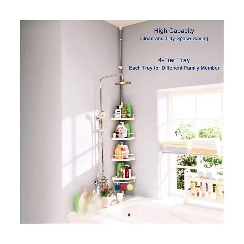 4 Tier Shower Organizer Shelf Corner Bathroom Organizer Shower Corner Stand Floor to Ceiling Tensio