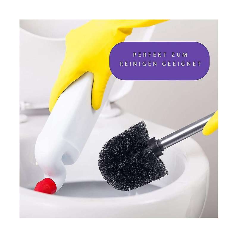 4 Toilet Brushes, Stainless Steel Handle with Interchangeable Head, Black