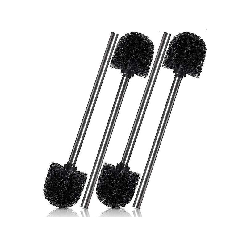 4 Toilet Brushes, Stainless Steel Handle with Interchangeable Head, Black