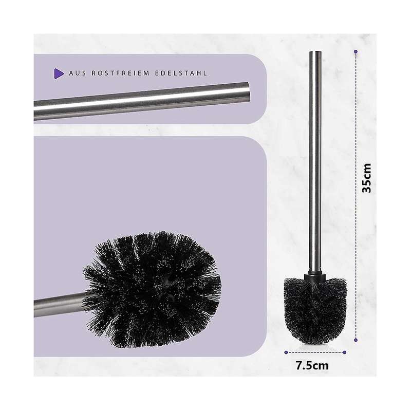 4 Toilet Brushes, Stainless Steel Handle with Interchangeable Head, Black
