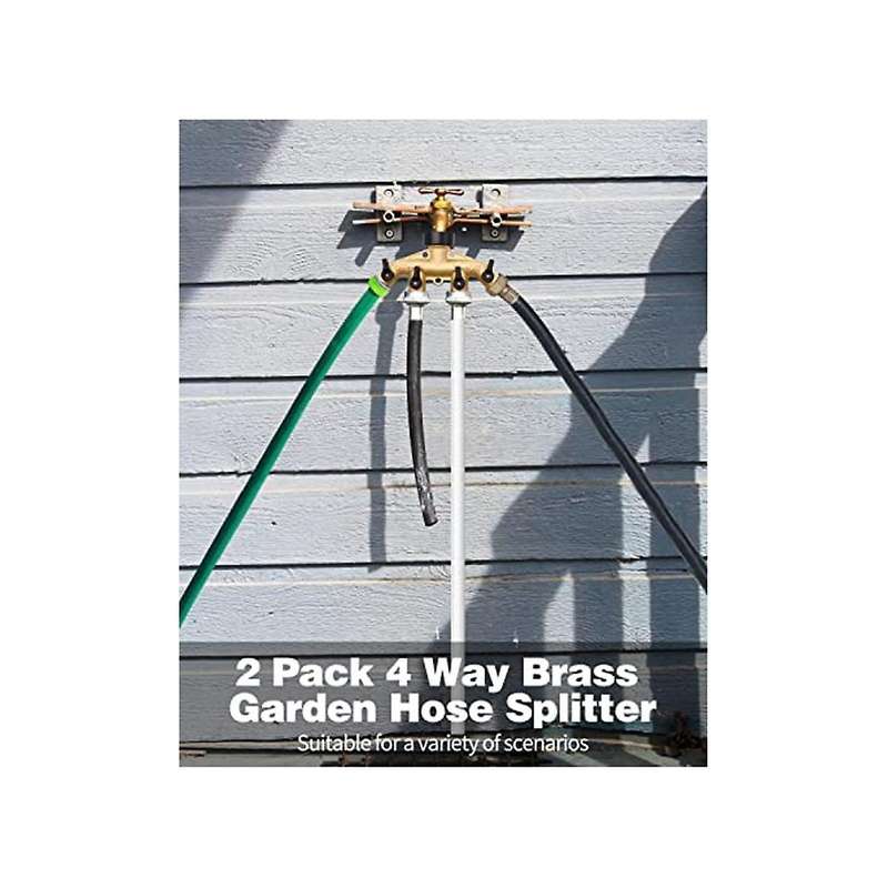 4 Way Brass Hose Splitter, 3/4inch Brass Hose Faucet Manifold, Garden Hose Connector Tap Splitter