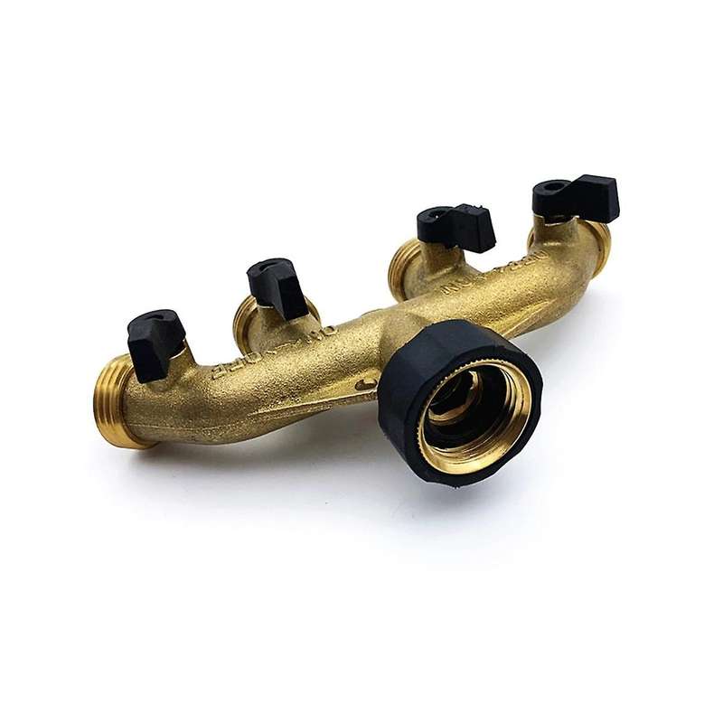 4 Way Brass Hose Splitter, 3/4inch Brass Hose Faucet Manifold, Garden Hose Connector Tap Splitter