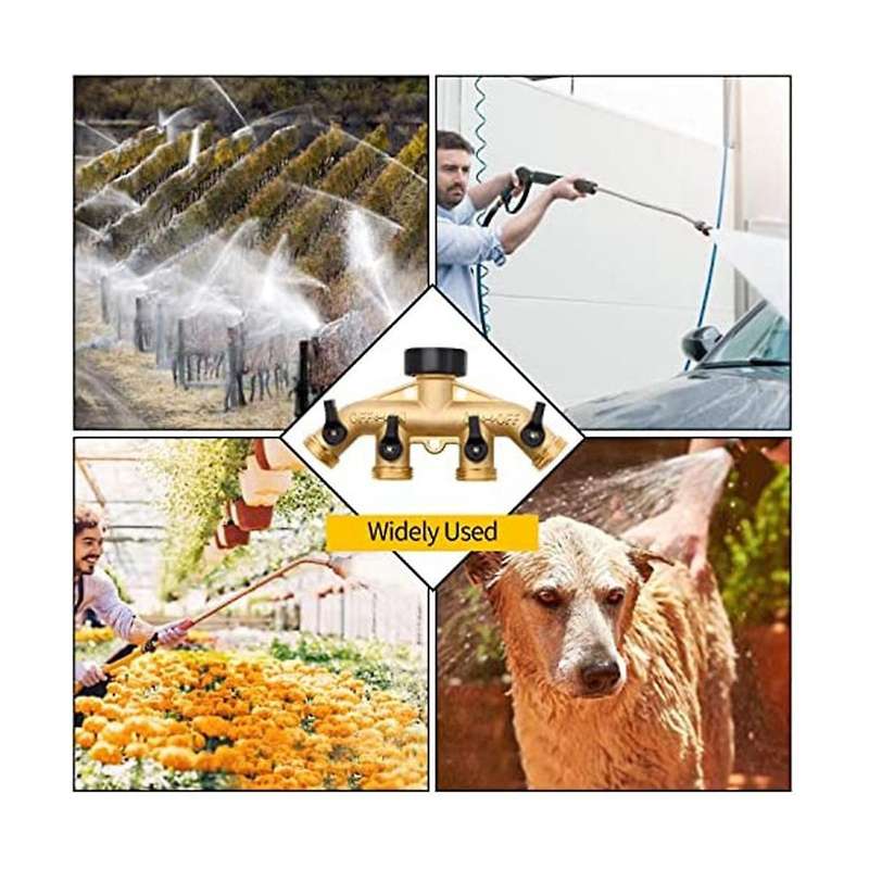 4 Way Brass Hose Splitter, 3/4inch Brass Hose Faucet Manifold, Garden Hose Connector Tap Splitter