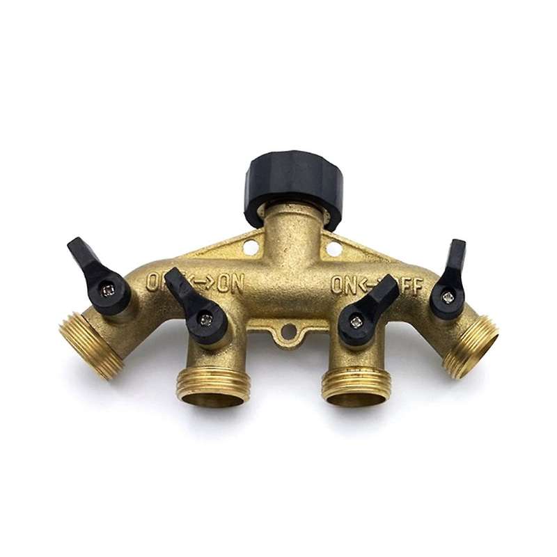 4 Way Brass Hose Splitter, 3/4inch Brass Hose Faucet Manifold, Garden Hose Connector Tap Splitter