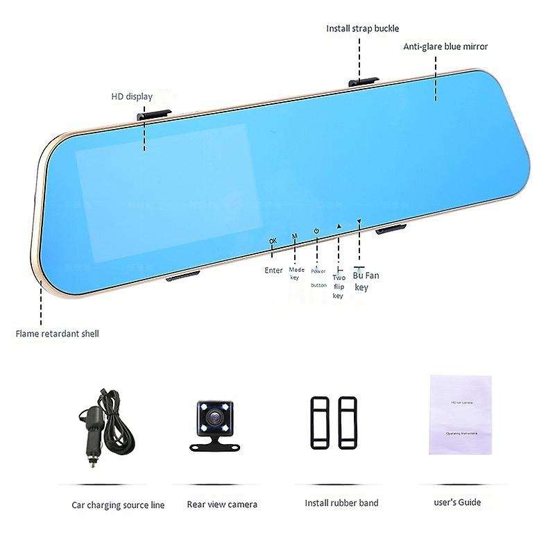 4.3 Inch Car 1080P Hd Dvr Camera Rear View Mirror Dual Camera Dual Recording Driving Recorder Night