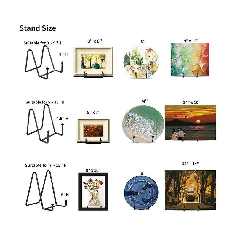 4.3 Inch 5 Pack Black Metal Plate Stand Plate Holder for Picture, Decorative Plate, Book