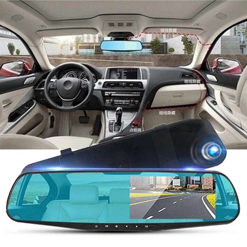 4.3 Inch Car DVR Rearview Mirror Driving Video Recorder Lens Dash Camera 1080P IPS Front and Rear C
