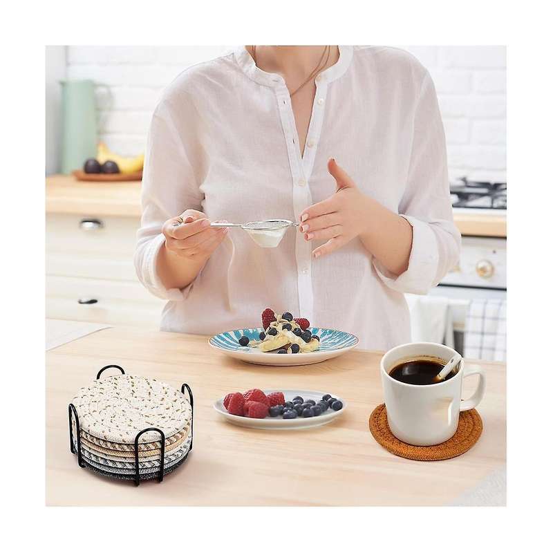 4.3 Inch Drink Coasters with Holder Absorbent Coasters for Drinks Minimalist Cup Coasters Cotton Set