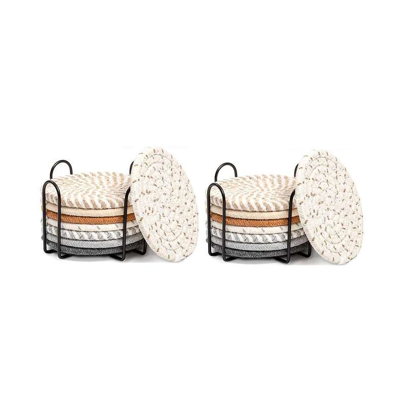 4.3 Inch Drink Coasters with Holder Absorbent Coasters for Drinks Minimalist Cup Coasters Cotton Set
