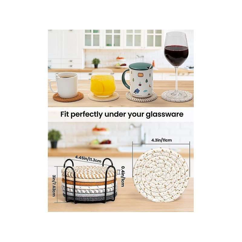 4.3 Inch Drink Coasters with Holder Absorbent Coasters for Drinks Minimalist Cup Coasters Cotton Set