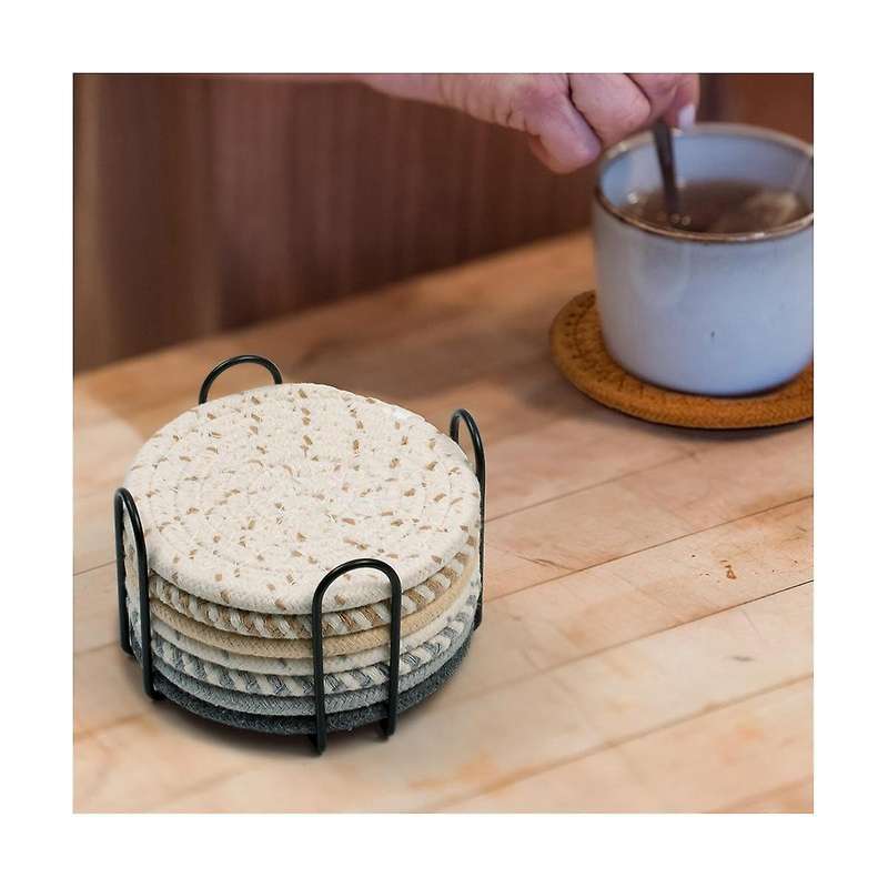 4.3 Inch Drink Coasters with Holder Absorbent Coasters for Drinks Minimalist Cup Coasters Cotton Set