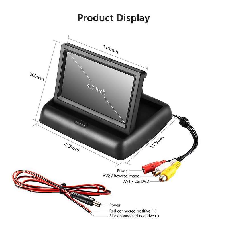 4.3Inch Car Auto Foldable Monitor LCD Screen Dash Car Rear View Input Universal for Truck 2 RCA Vide