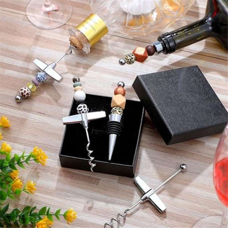 40 Pcs Beadable Wine Stoppers with Travel Corkscrew Set Decorative Beaded Wine Bottle Stopper for Ki