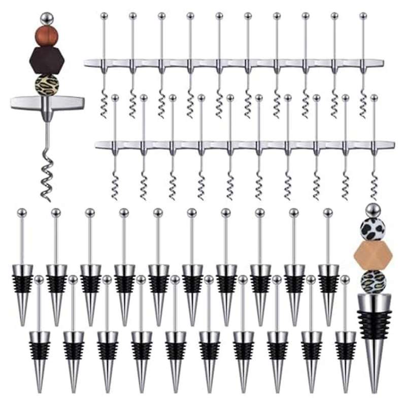 40 Pcs Beadable Wine Stoppers with Travel Corkscrew Set Decorative Beaded Wine Bottle Stopper for Ki