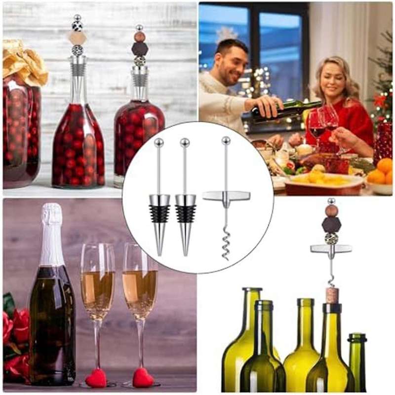 40 Pcs Beadable Wine Stoppers with Travel Corkscrew Set Decorative Beaded Wine Bottle Stopper for Ki