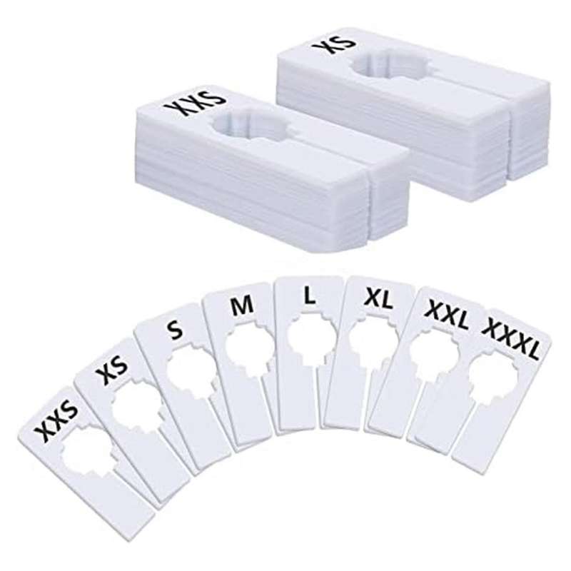 40 Pack Rectangular White Plastic Clothing Size Closet Rack Dividers Hangers, Preprinted in 8 Sizes,