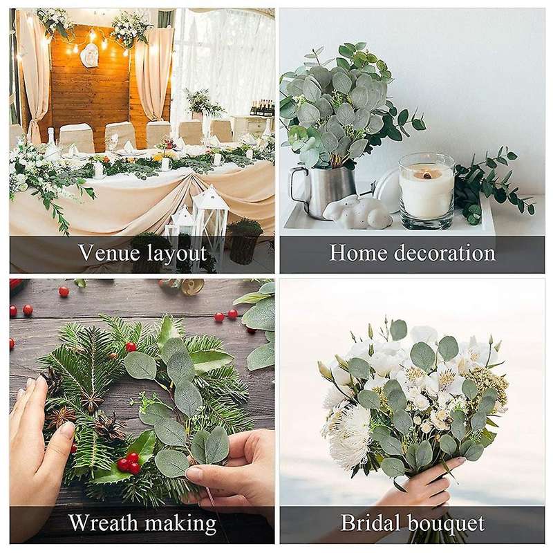40 Pieces Artificial Eucalyptus Leaves Greenery Stems Branches with Fruit, Silver Dollar Dried Plant