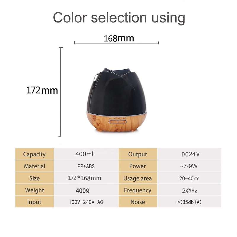 400ML Electric Air Humidifier Essential Aroma Oil Diffuser Ultrasonic Rose Humidifier Mist Maker LED