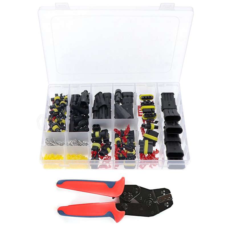 408Pcs Boxed Hid Car Waterproof Connector Harness Connector + Crimping Pliers Sheath Red + Blue SN-4
