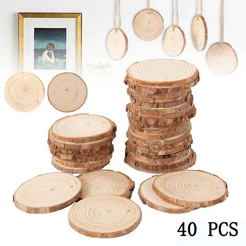 40pcs 3-4cm Unfinished Natural Round Wood Slices Circles with Tree Log Discs for Home Party Decorat