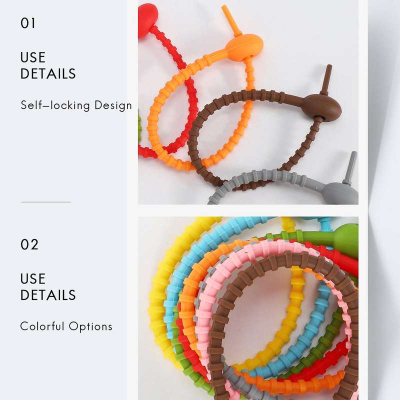 40pcs Colorful Silicone Ties Bag ,cable Straps, Bread Tie, Reusable Rubber Twist Tie, All-purpose S