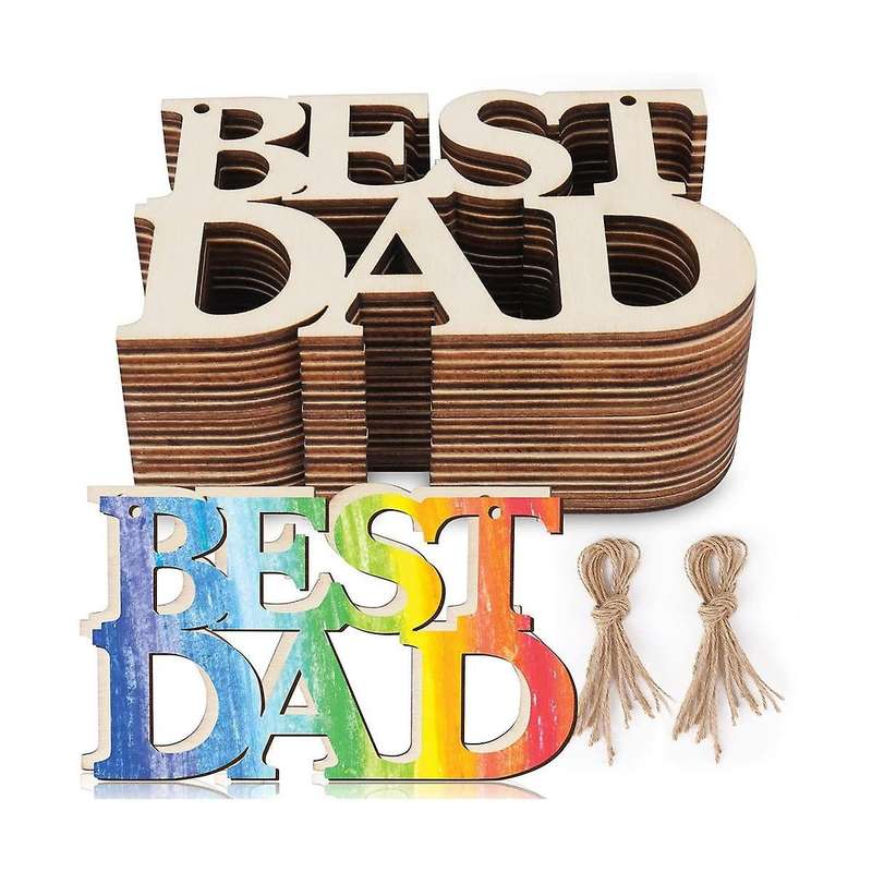 40pcs Best Dad Unfinished Wood Crafts, Gift Tags with String for Father's Day Gifts, Dad's Birthday