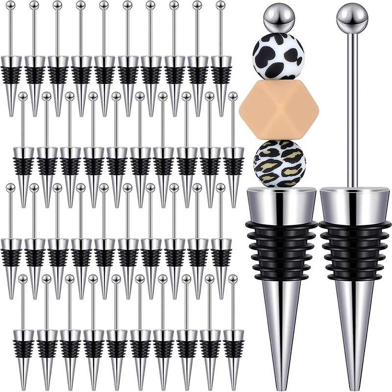 40pcs Beaded Wine Stoppers for Wine Bottle Decoration Beaded Wine Stoppers Reusable Alloy Wine Keepe