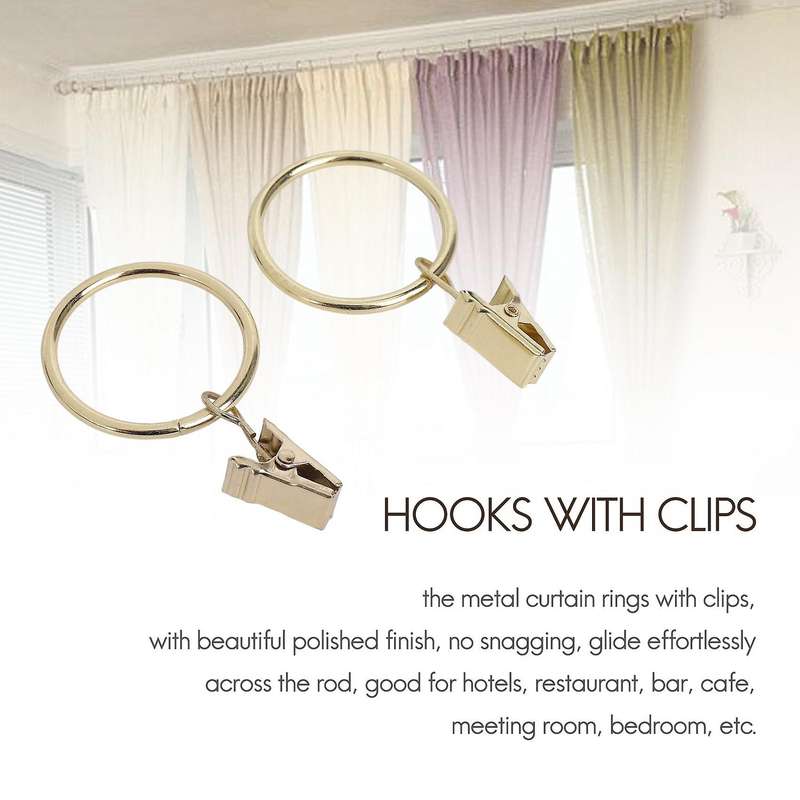 40PCS Curtain Rings with Clips, Strong Drapery Clips Hooks on Tension Rod Bracket, 1.26 Inch Interio