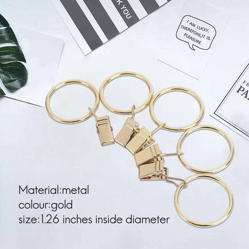 40PCS Curtain Rings with Clips, Strong Drapery Clips Hooks on Tension Rod Bracket, 1.26 Inch Interio