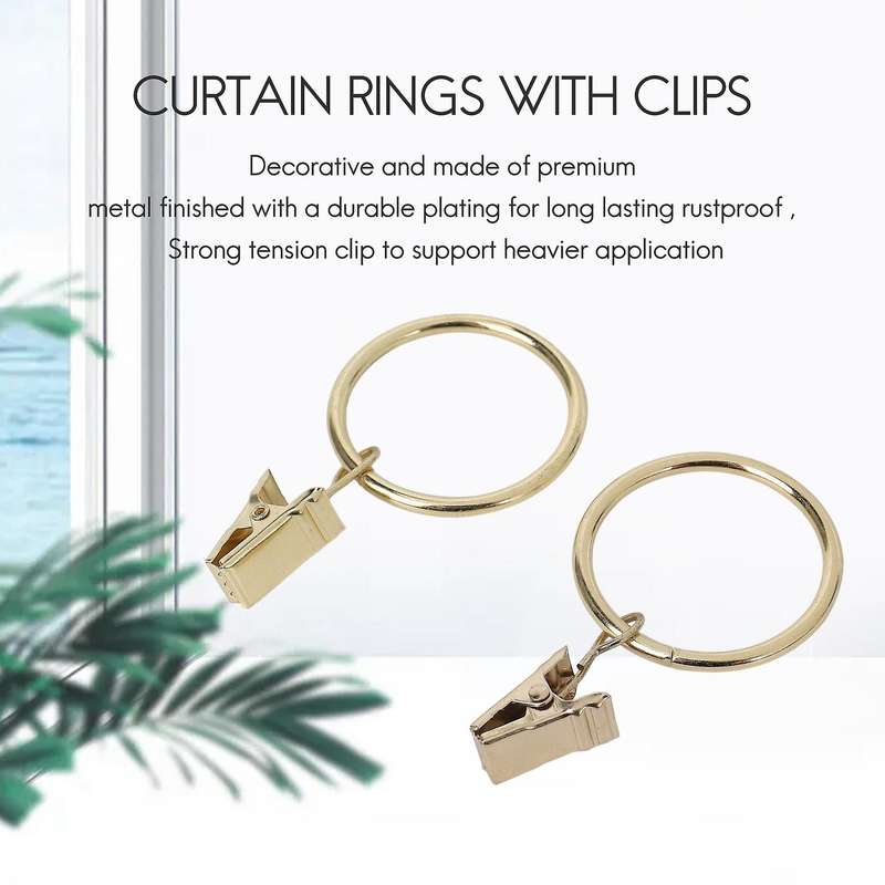 40PCS Curtain Rings with Clips, Strong Drapery Clips Hooks on Tension Rod Bracket, 1.26 Inch Interio