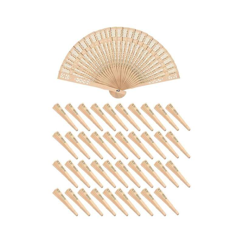 40pcs Wooden Hand Fans,8 Inch Foldable Wedding Hand Fans with Engraving,perfect for Birthdays,home D