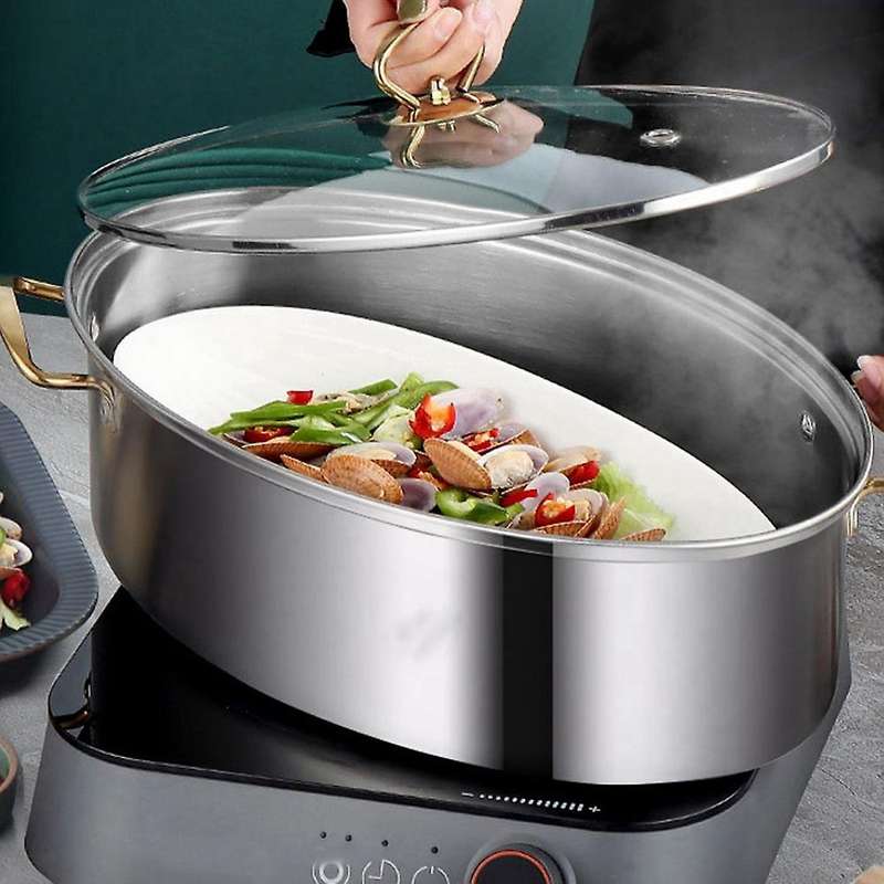 410 Stainless Steel Steamer Household Oval Fish Steamer with Steaming Grid Pot Soup Pot Pasta Pot