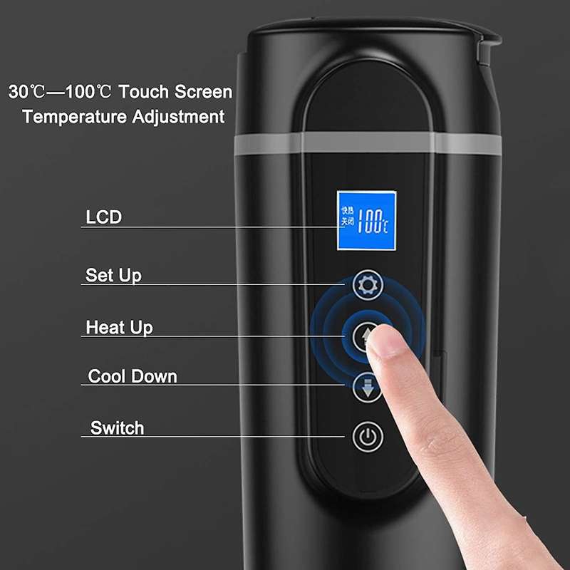 420Ml Stainless Steel Car Heating Cup 12V/24V LCD Display Electric Water Cup Portable Kettle Coffee