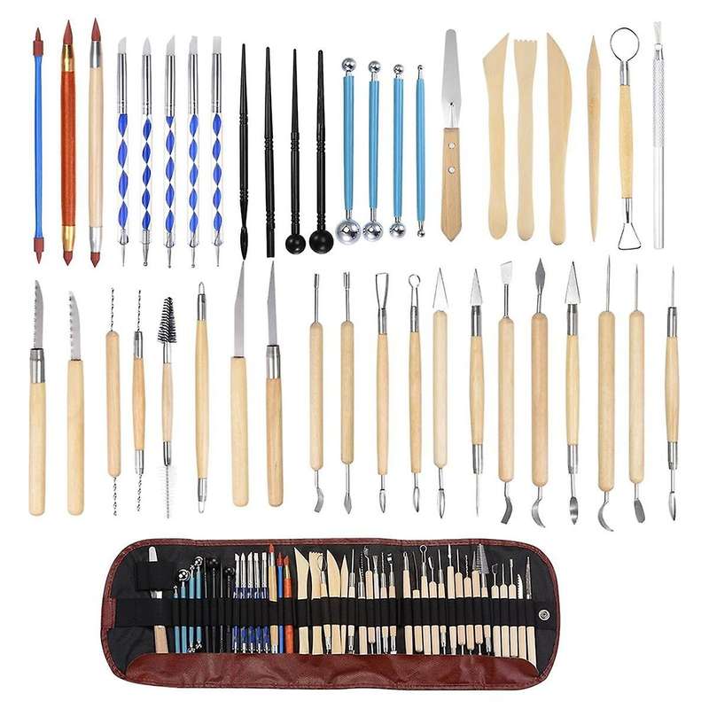 43Pcs Pottery Tools Set Ceramic Clay Sculpting Trimming Kit, Modeling Carving Shaping Tool with Smoo