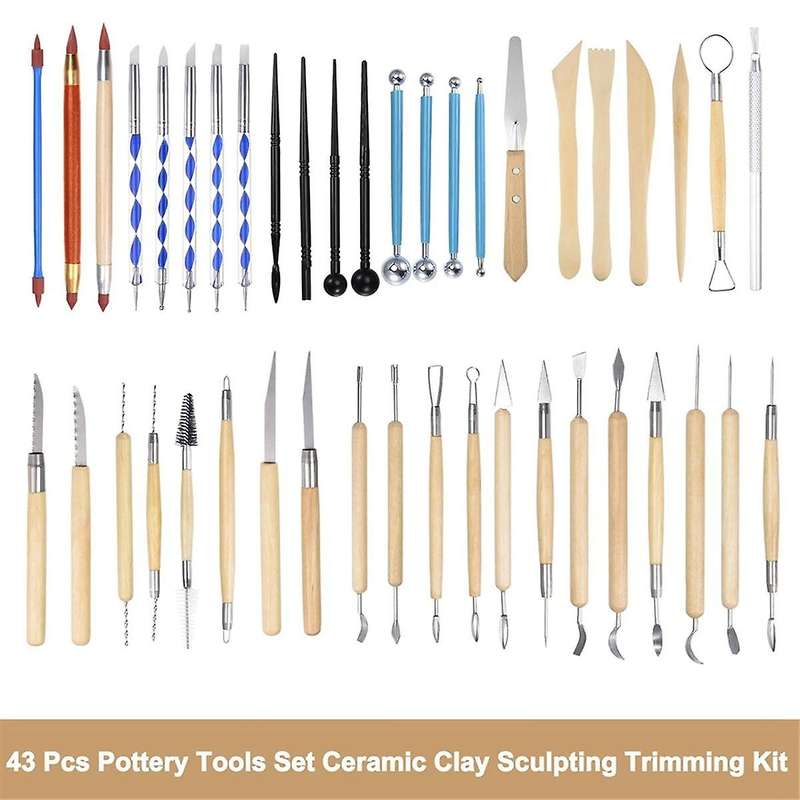 43Pcs Pottery Tools Set Ceramic Clay Sculpting Trimming Kit, Modeling Carving Shaping Tool with Smoo