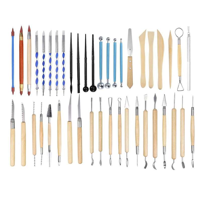 43Pcs Pottery Tools Set Ceramic Clay Sculpting Trimming Kit, Modeling Carving Shaping Tool with Smoo