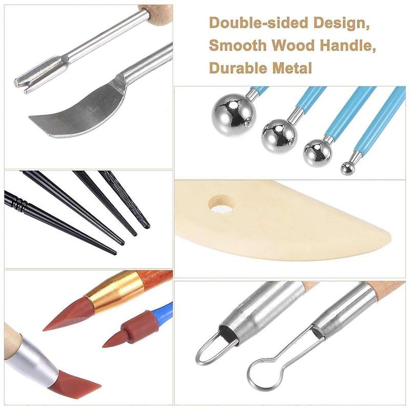 43Pcs Pottery Tools Set Ceramic Clay Sculpting Trimming Kit, Modeling Carving Shaping Tool with Smoo
